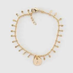 Bracelet chaîne pampilles personnalisé médaille gravée plaqué or 10 mm