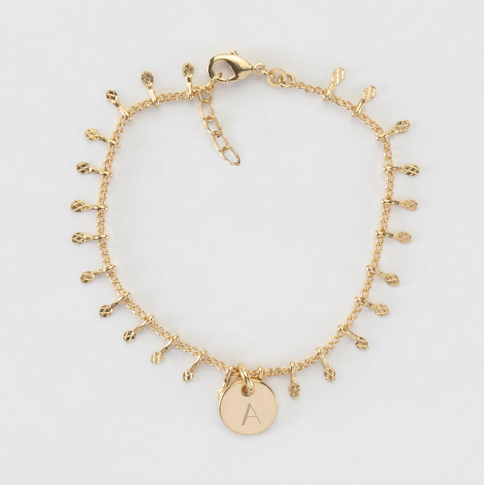 Bracelet chaîne pampilles personnalisé médaille gravée plaqué or 10 mm