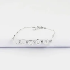 Bracelet chaîne pastilles estampillées "Amour" argent