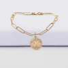 Bracelet chaîne personnalisé petites mailles médaille gravée plaqué or rose des vents texturée 14 mm