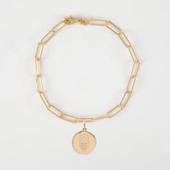 Bracelet chaîne personnalisé petites mailles médaille gravée plaqué or rose des vents texturée 14 mm