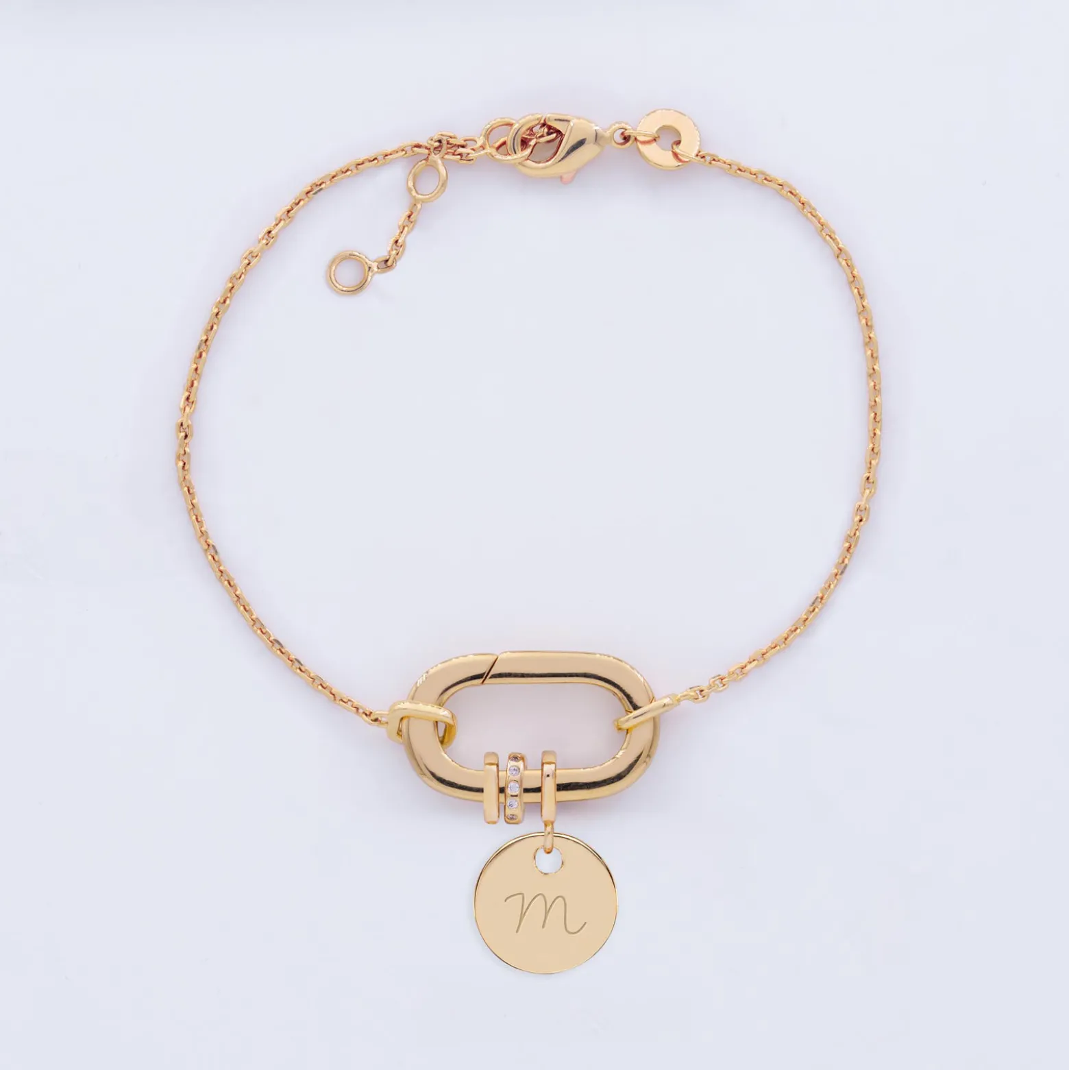 Bracelet chaîne personnalisé collection Chapitre mousqueton 11x19 mm plaqué or - à composer