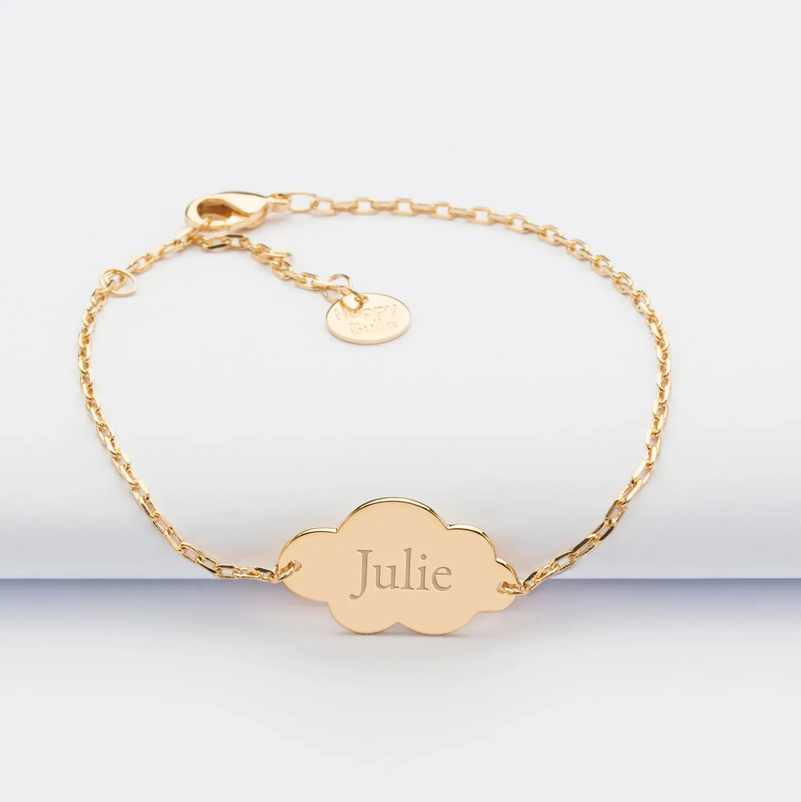 Bracelet chaîne personnalisé médaille gravée plaqué or nuage 2 trous 20x14 mm