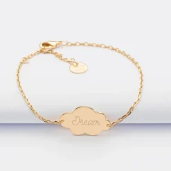 Bracelet chaîne personnalisé médaille gravée plaqué or nuage 2 trous 20x14 mm