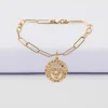 Bracelet chaîne personnalisé petites mailles médaille Lune zircons crépuscule gravée plaqué or 16 mm