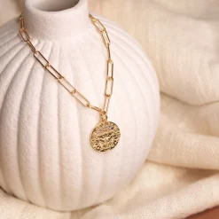 Bracelet chaîne personnalisé petites mailles médaille Lune zircons crépuscule gravée plaqué or 16 mm