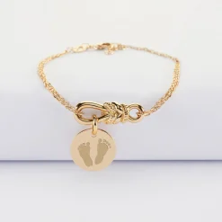 Bracelet chaîne personnalisé "Le lien" et médaille gravée plaqué or 15 mm - HappyBulle x Lilylovesfashion