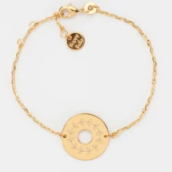 Bracelet chaîne personnalisé médaille gravée plaqué or cible 2 trous 18 mm