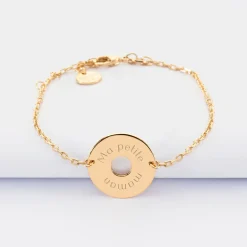 Bracelet chaîne personnalisé médaille gravée plaqué or cible 2 trous 18 mm