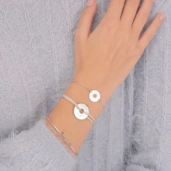 Bracelet chaîne personnalisé médaille gravée argent 2 trous 15 mm - Nos petits imparfaits