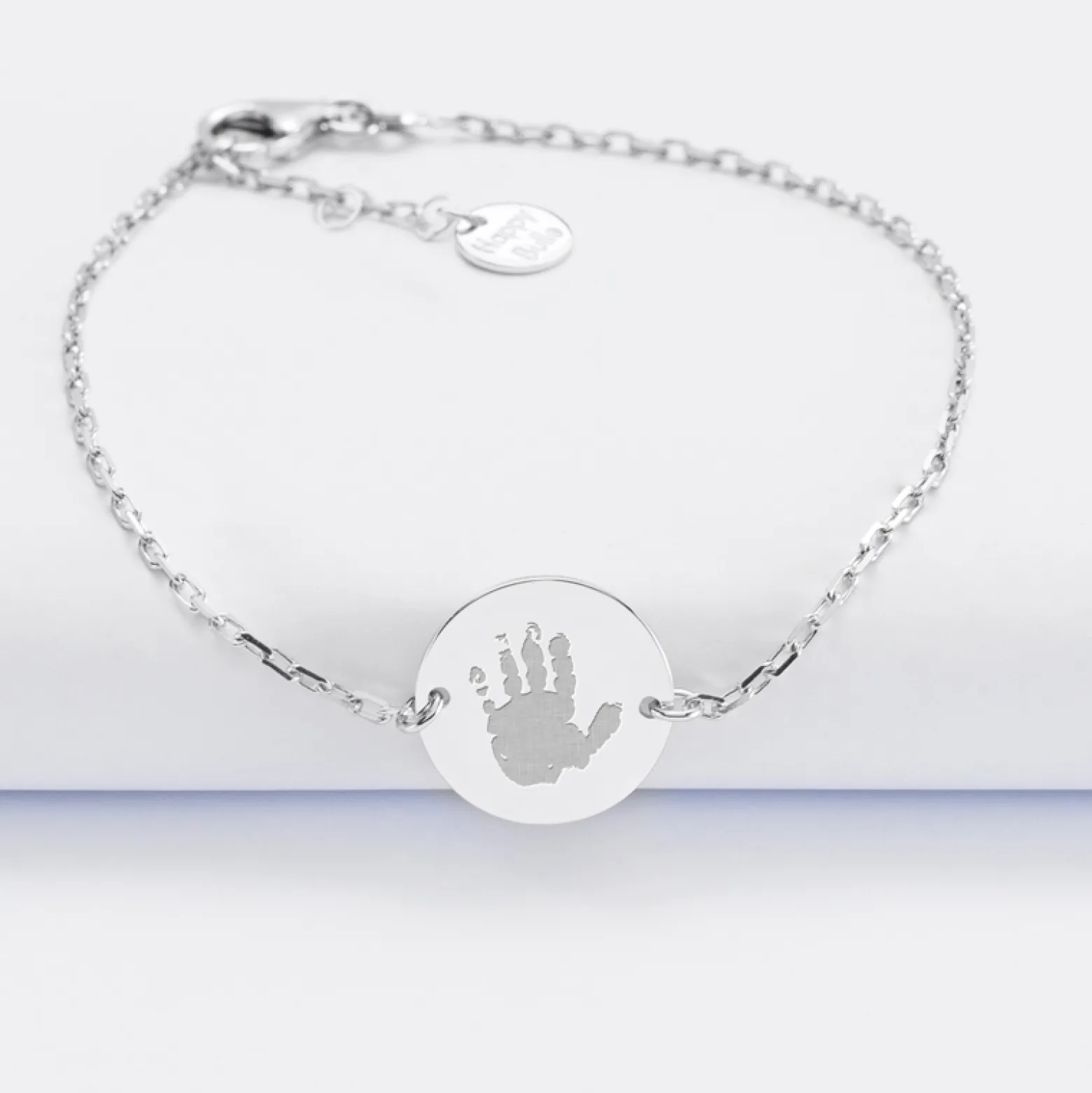 Bracelet chaîne personnalisé médaille gravée argent 2 trous 15 mm - Nos petits imparfaits