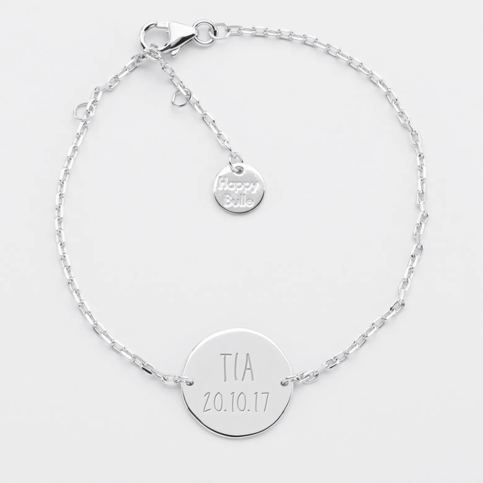 Bracelet chaîne personnalisé médaille gravée argent 2 trous 15 mm - Nos petits imparfaits