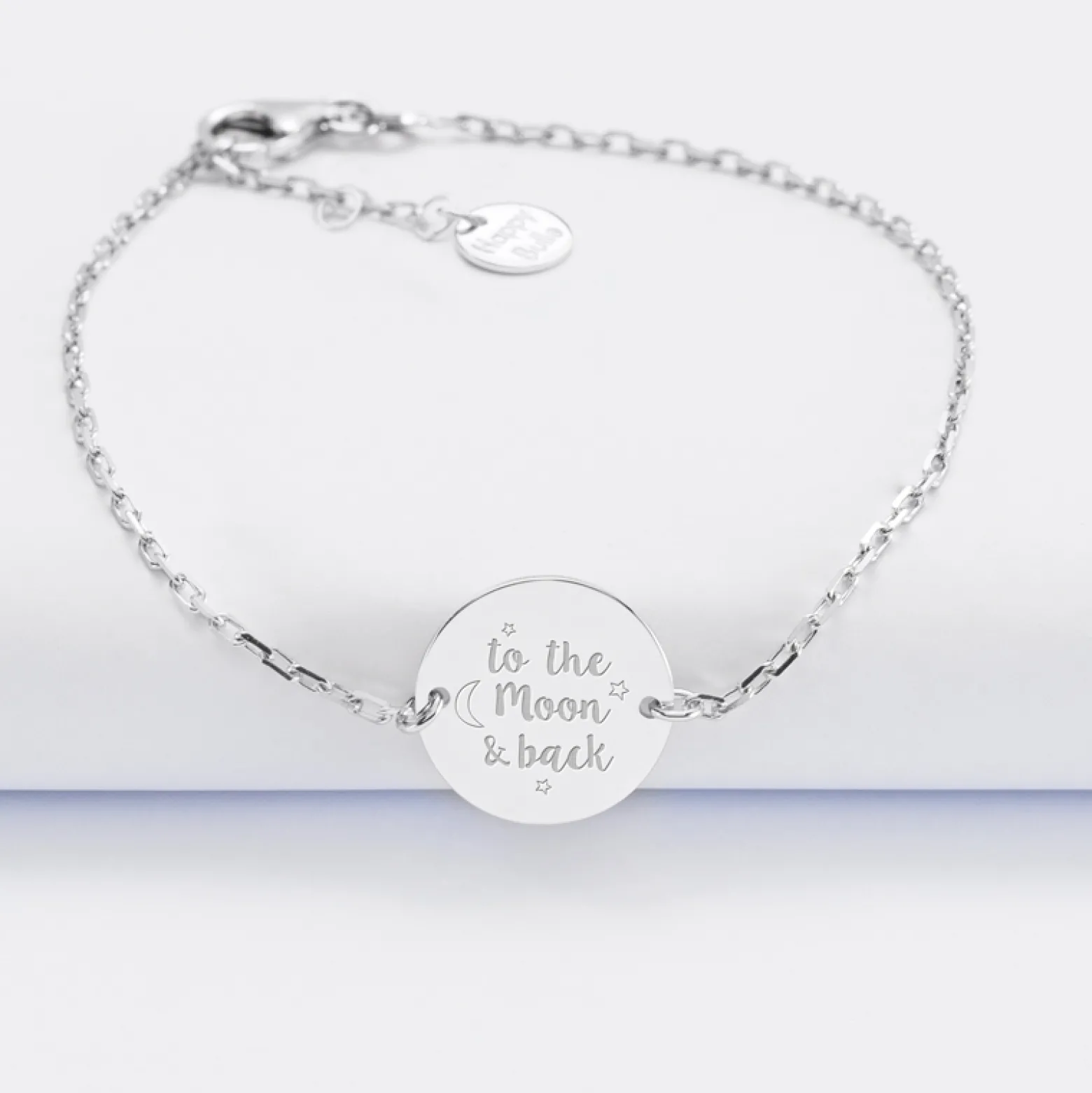 Bracelet chaîne personnalisé médaille gravée argent 2 trous 15 mm - Nos petits imparfaits