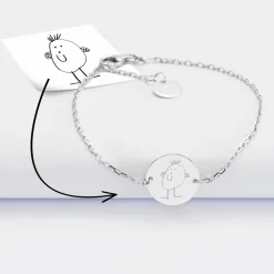 Bracelet chaîne personnalisé médaille gravée argent 2 trous 15 mm - Nos petits imparfaits