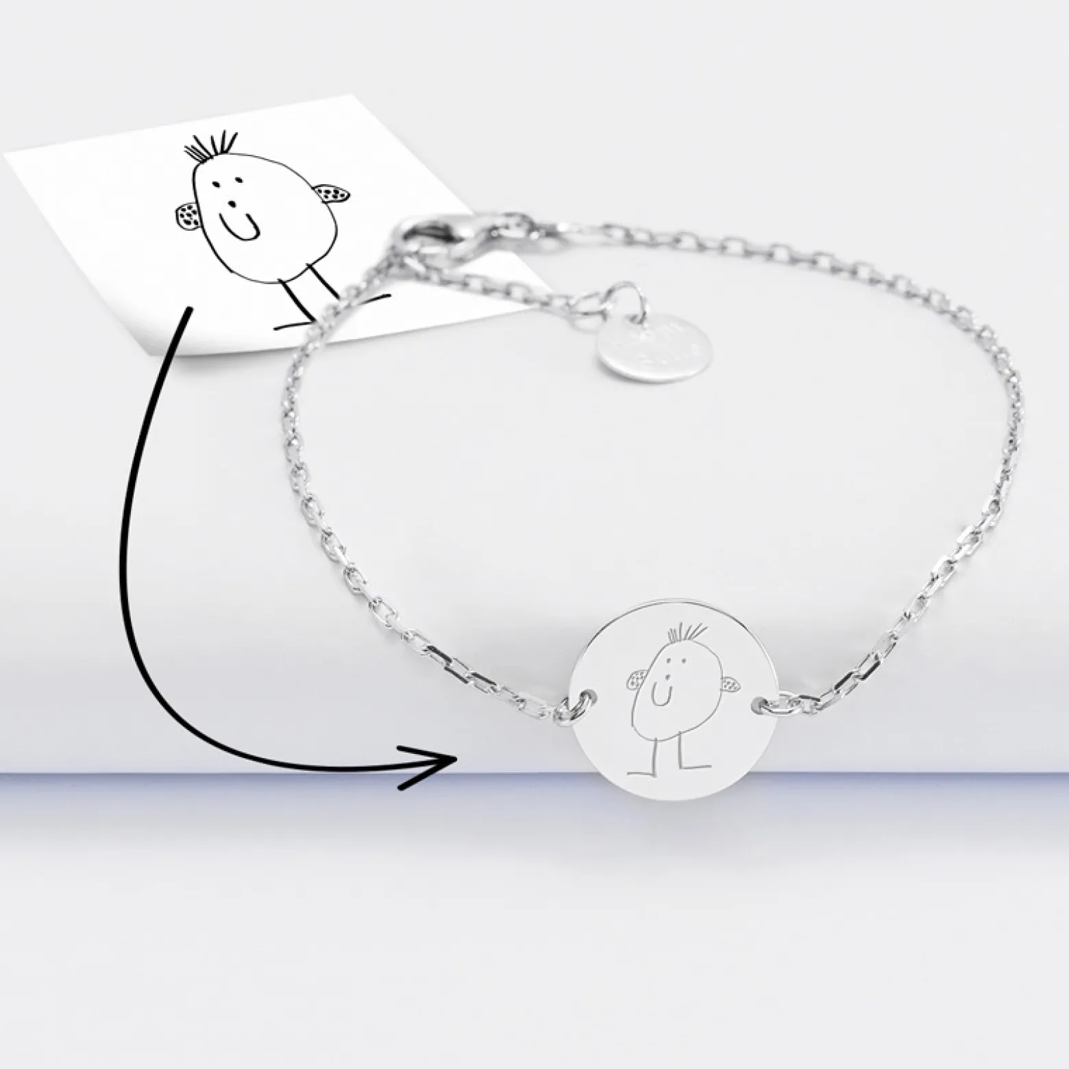 Bracelet chaîne personnalisé médaille gravée argent 2 trous 15 mm - Nos petits imparfaits