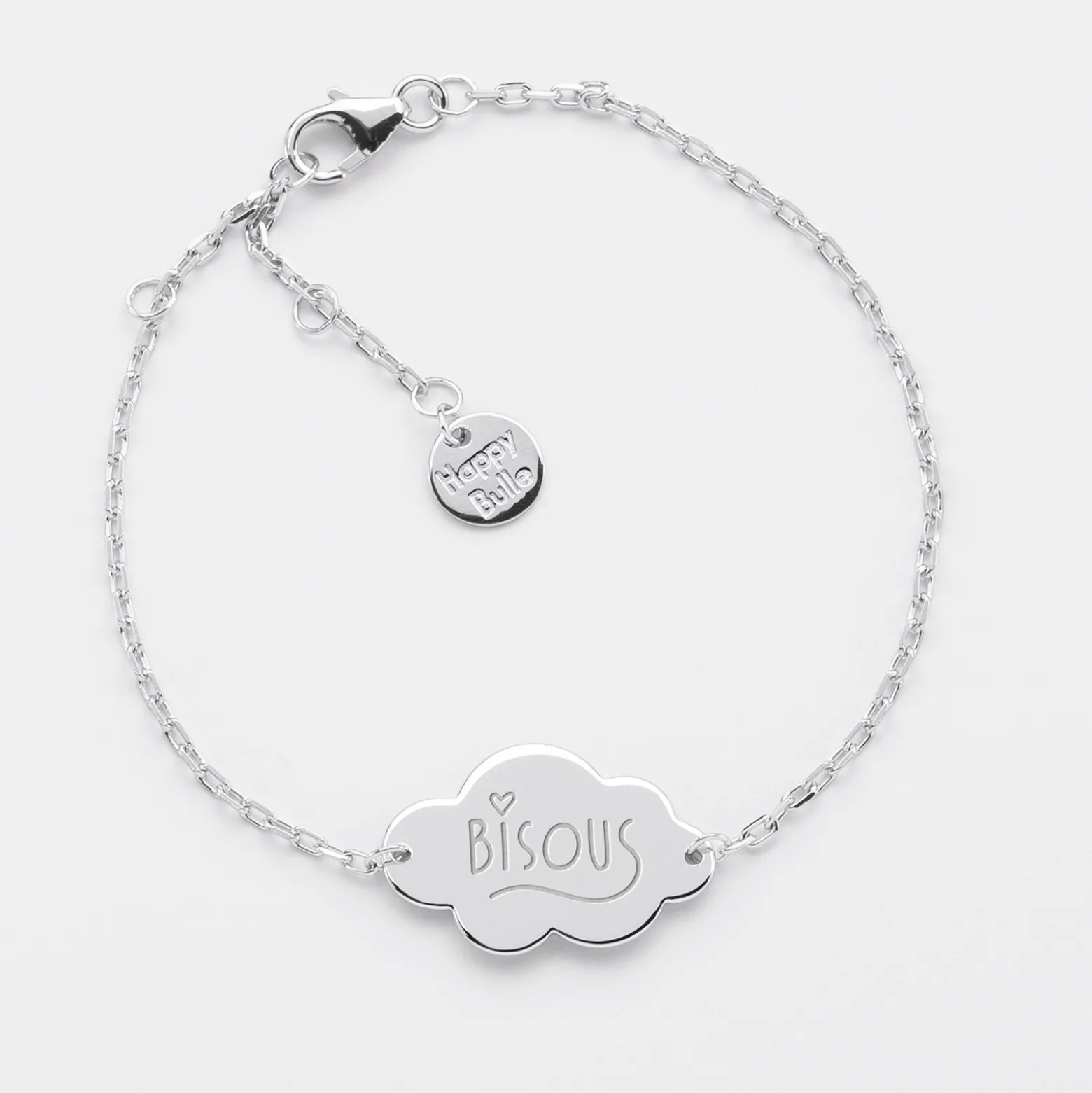 Bracelet chaîne personnalisé médaille gravée argent nuage 2 trous 20x14 mm