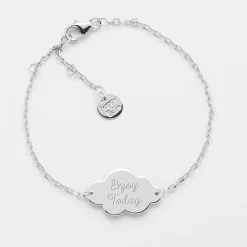 Bracelet chaîne personnalisé médaille gravée argent nuage 2 trous 20x14 mm