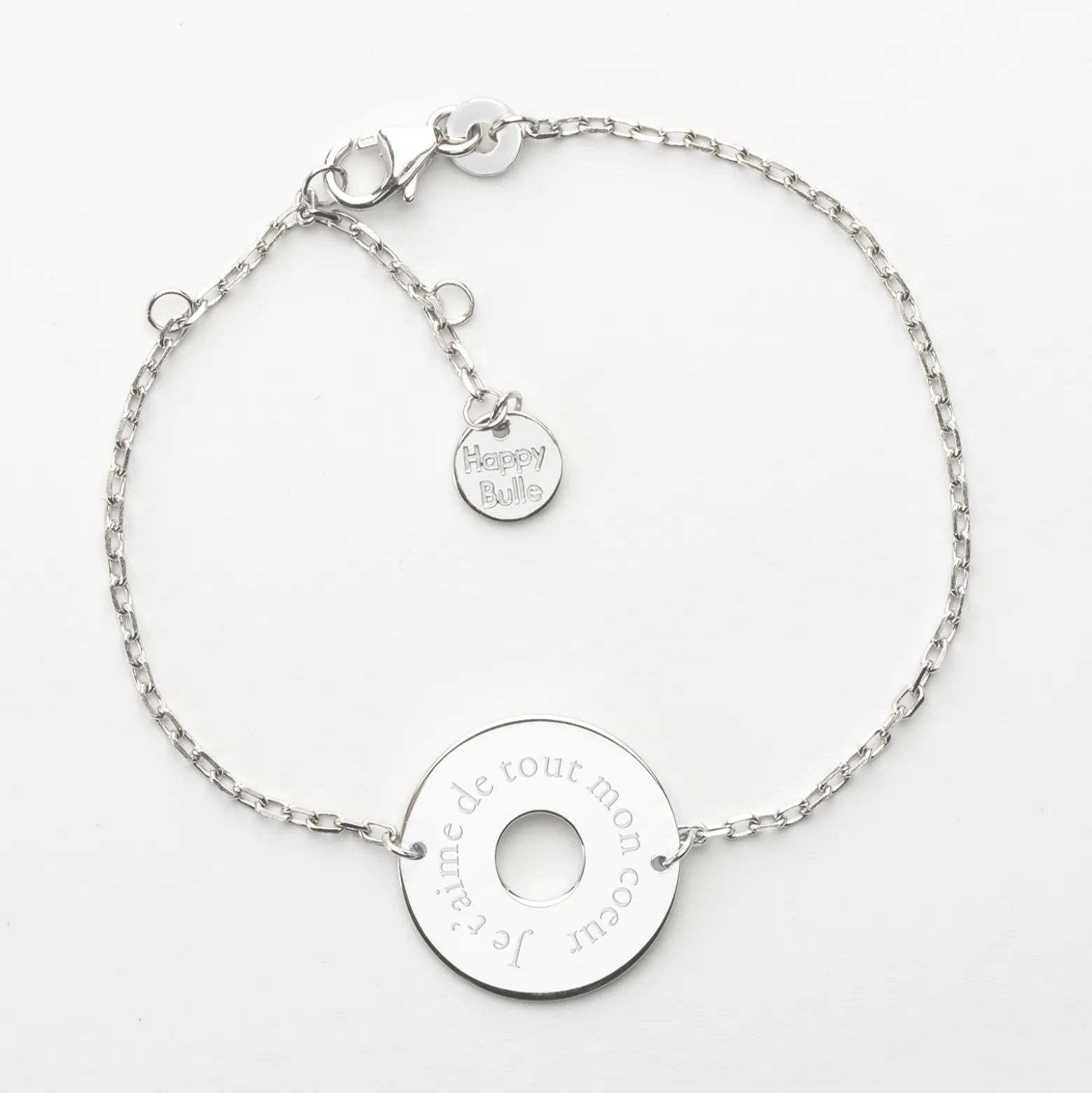 Bracelet chaîne personnalisé médaille gravée argent cible 2 trous 18 mm