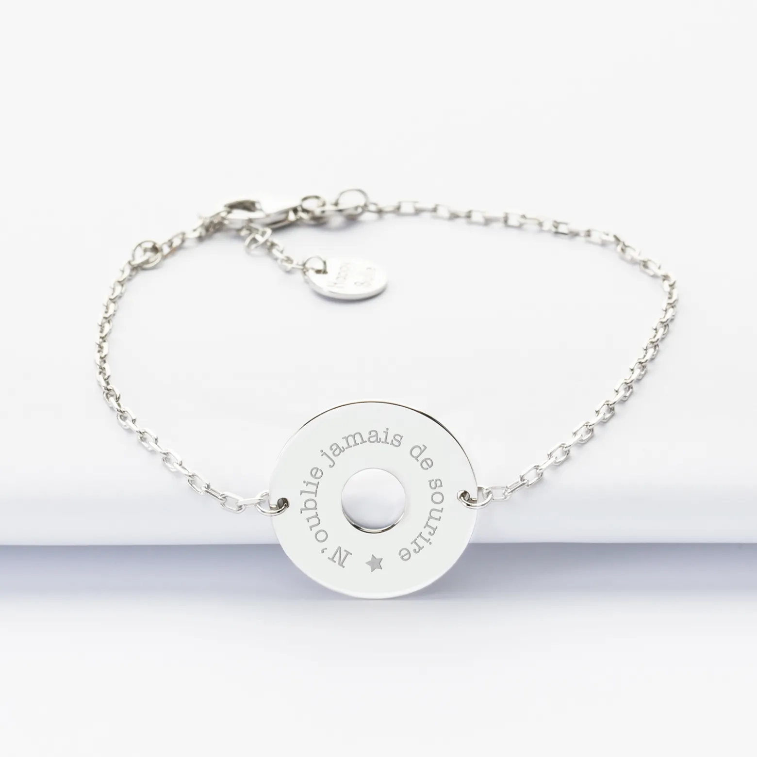 Bracelet chaîne personnalisé médaille gravée argent cible 2 trous 18 mm