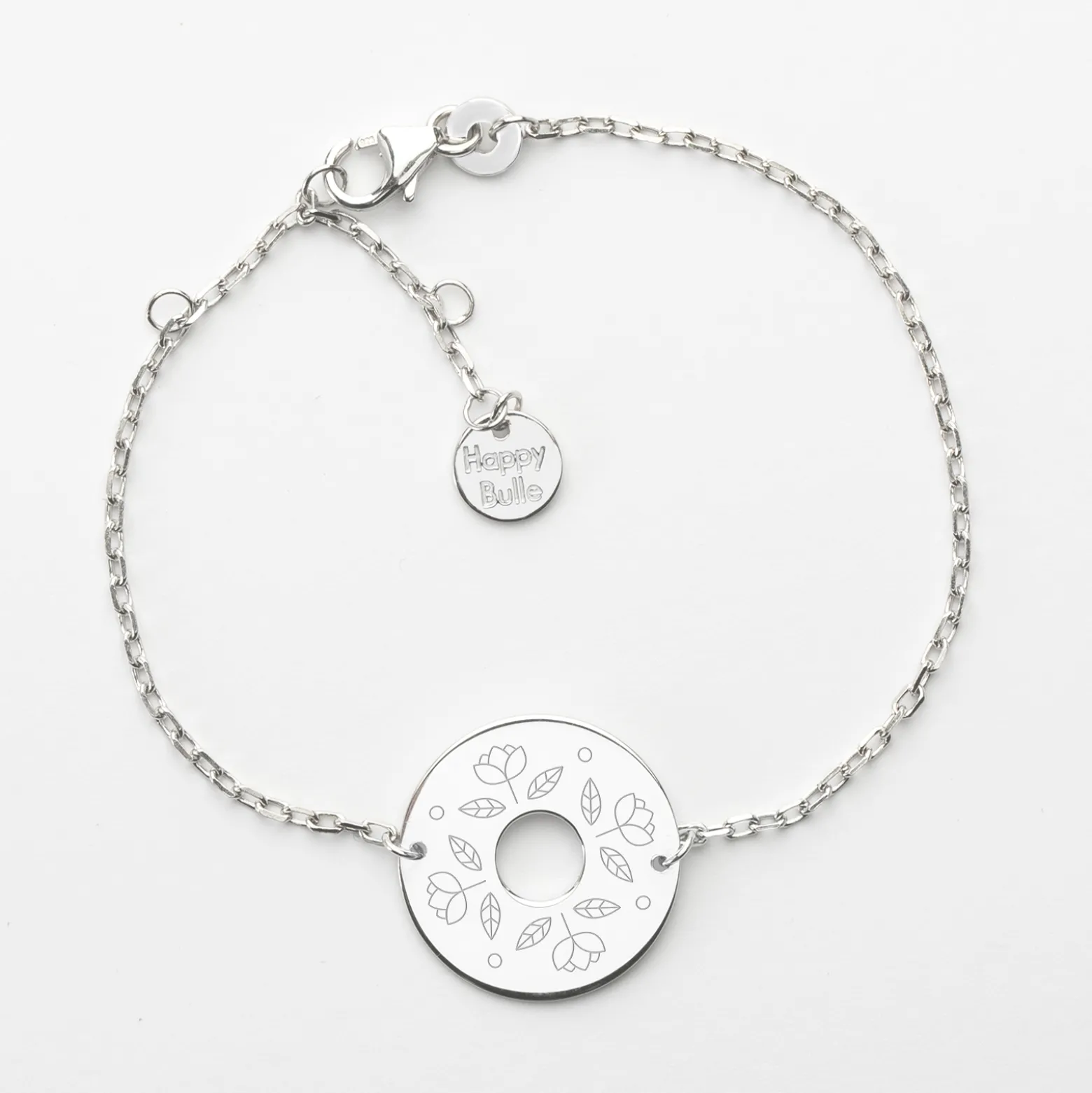Bracelet chaîne personnalisé médaille gravée argent cible 2 trous 18 mm