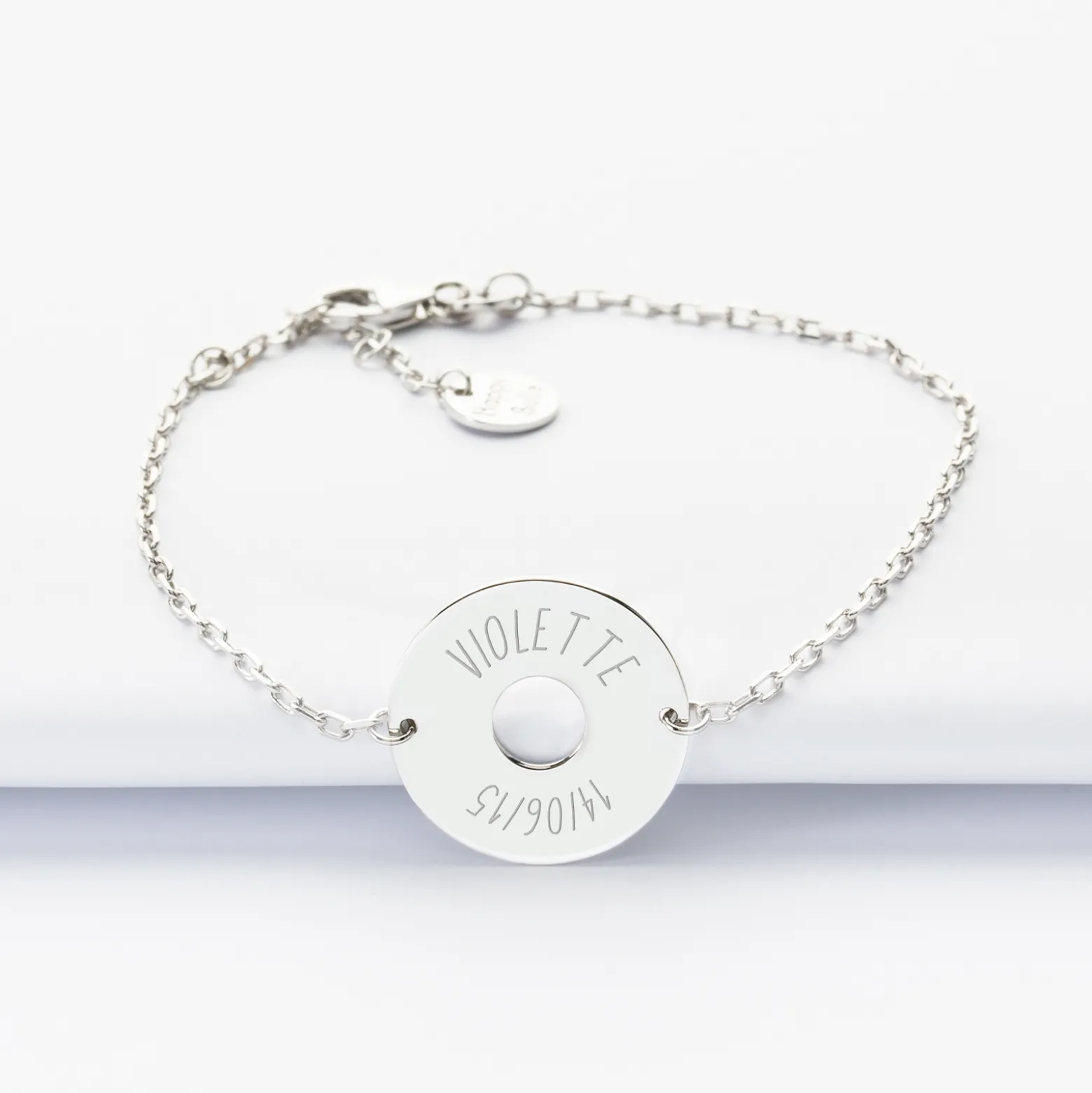 Bracelet chaîne personnalisé médaille gravée argent cible 2 trous 18 mm