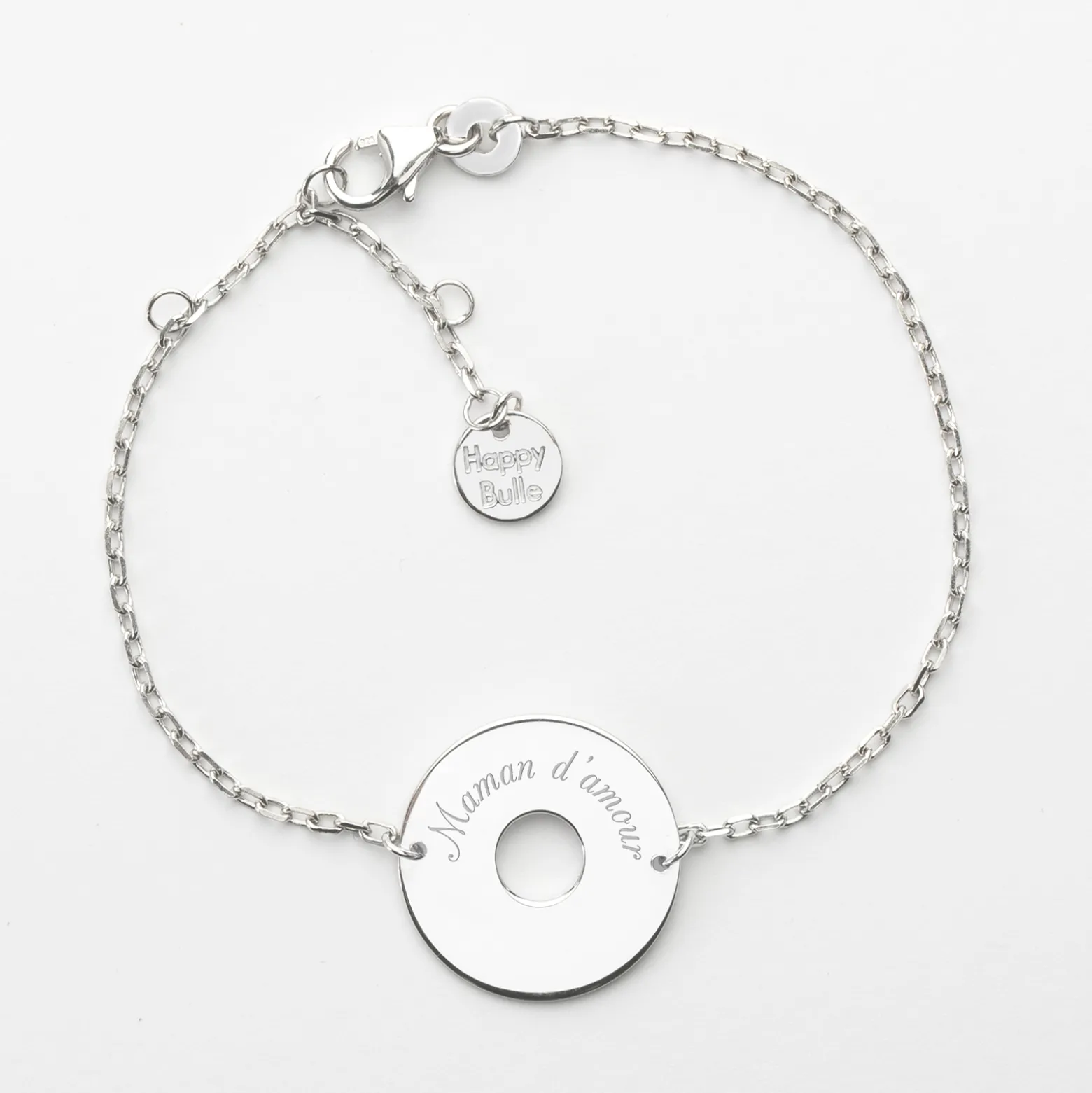Bracelet chaîne personnalisé médaille gravée argent cible 2 trous 18 mm