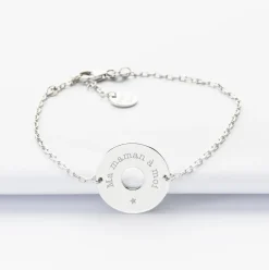 Bracelet chaîne personnalisé médaille gravée argent cible 2 trous 18 mm