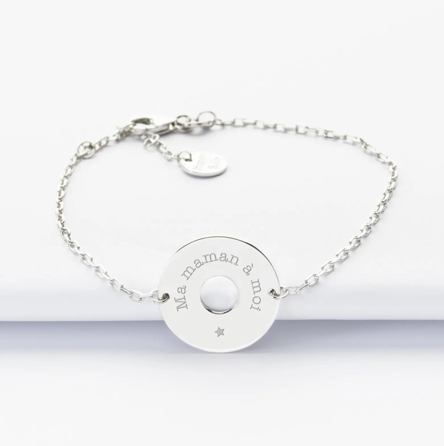 Bracelet chaîne personnalisé médaille gravée argent cible 2 trous 18 mm