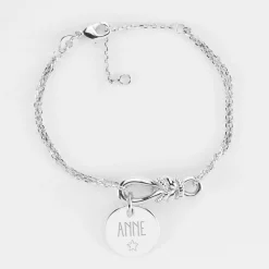 Bracelet chaîne personnalisé "Le lien" et médaille gravée argent 15 mm - HappyBulle x Lilylovesfashion