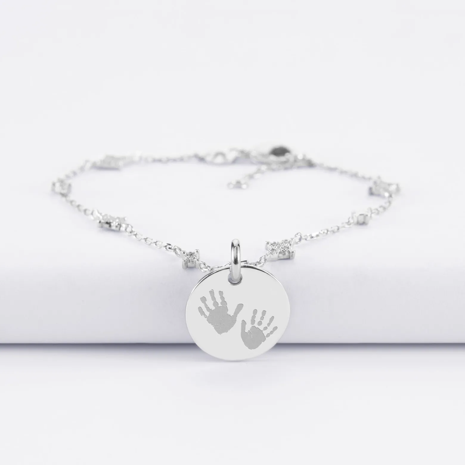 Bracelet chaîne scintillant personnalisé médaille gravée argent 15 mm