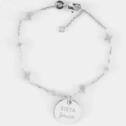 Bracelet chaîne scintillant personnalisé médaille gravée argent 15 mm