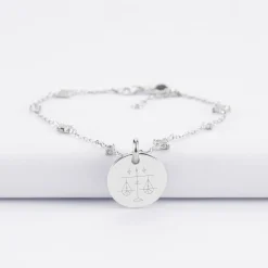 Bracelet chaîne scintillant personnalisé médaille gravée argent 15 mm