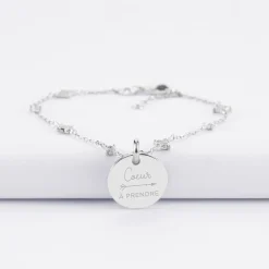 Bracelet chaîne scintillant personnalisé médaille gravée argent 15 mm