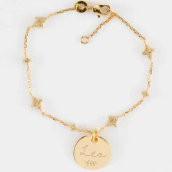 Bracelet chaîne scintillant personnalisé médaille gravée plaqué or 15 mm