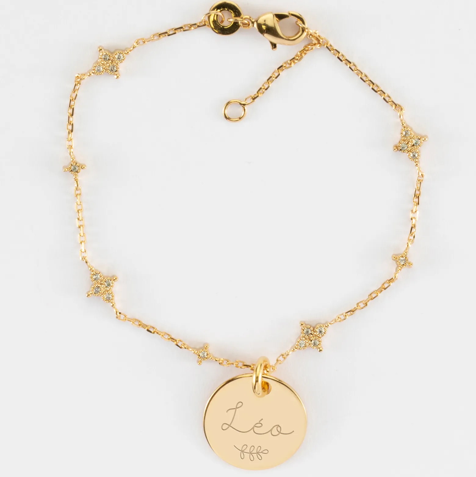 Bracelet chaîne scintillant personnalisé médaille gravée plaqué or 15 mm