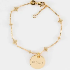 Bracelet chaîne scintillant personnalisé médaille gravée plaqué or 15 mm