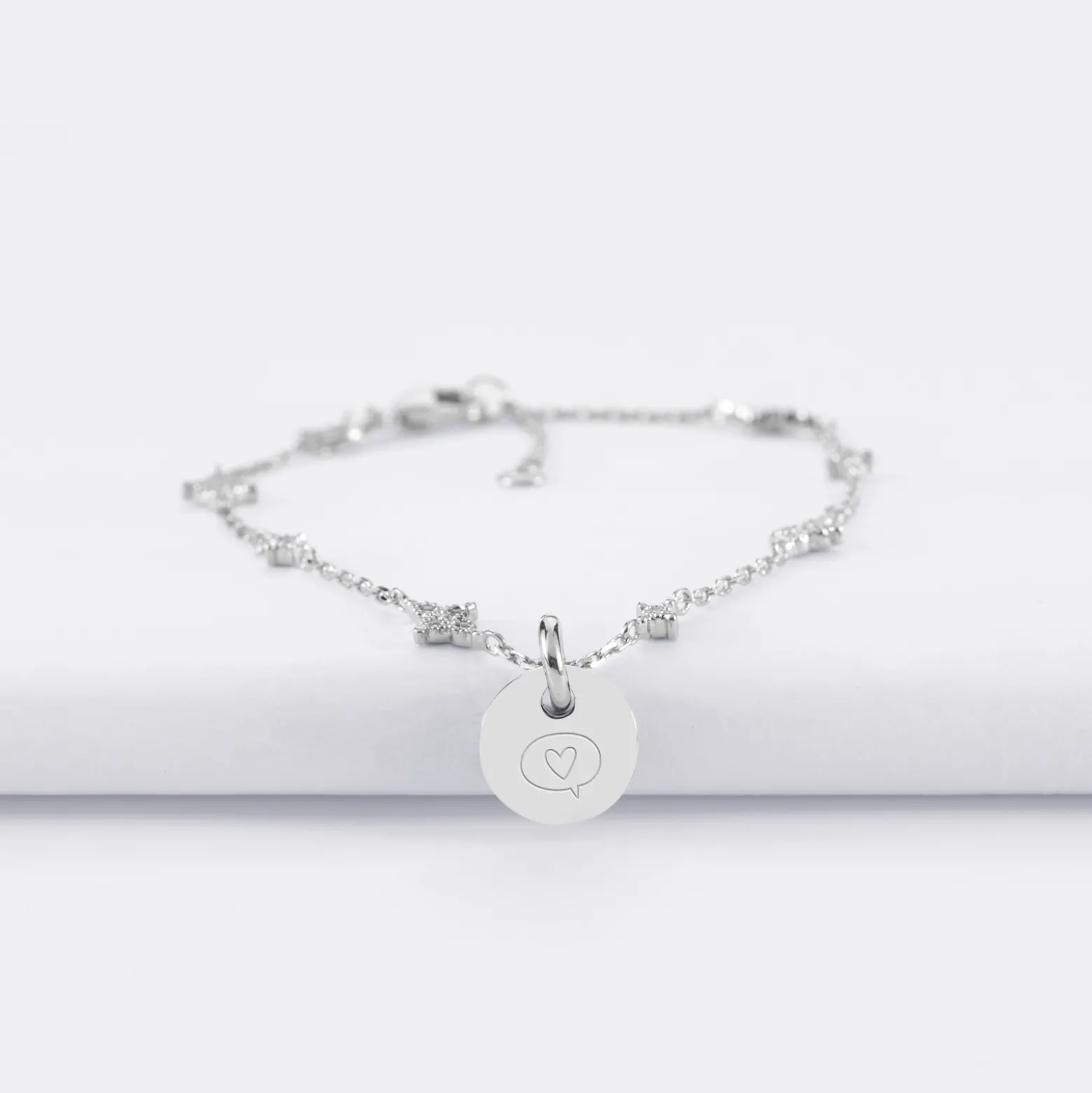 Bracelet chaîne scintillant personnalisé médaille gravée argent 10 mm