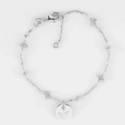 Bracelet chaîne scintillant personnalisé médaille gravée argent 10 mm