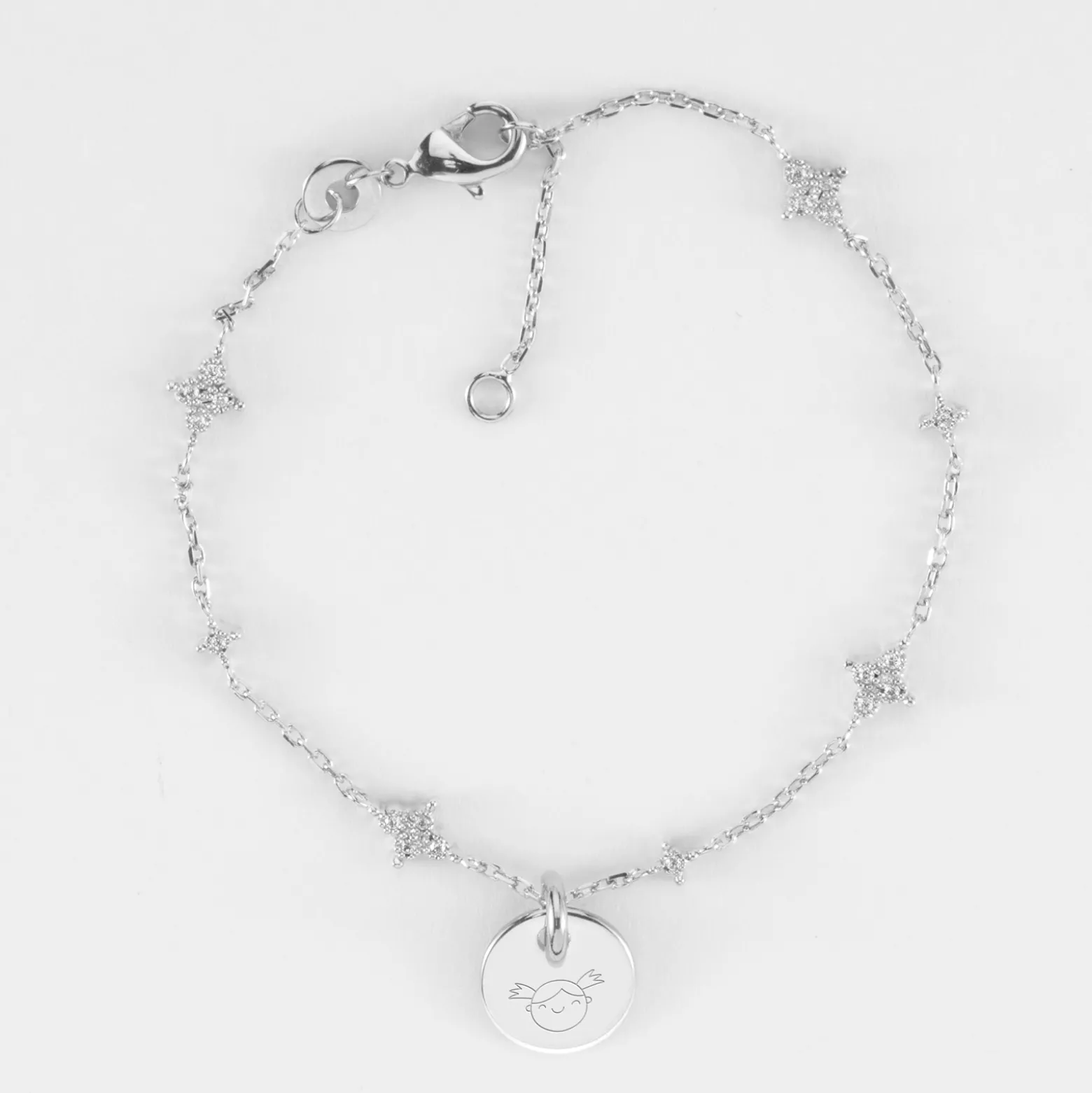 Bracelet chaîne scintillant personnalisé médaille gravée argent 10 mm