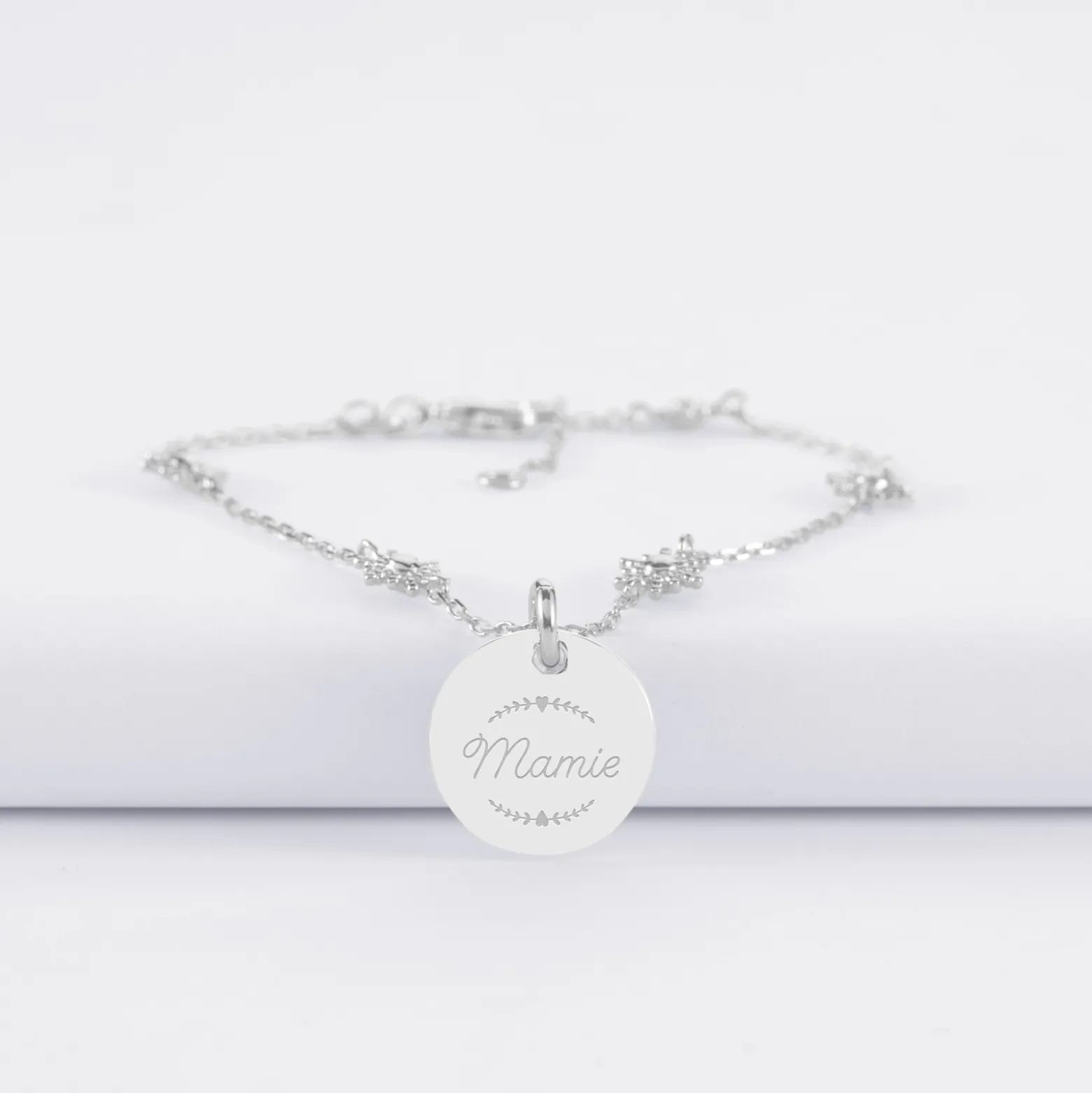 Bracelet chaîne étoile brillante personnalisé médaille gravée argent 15 mm