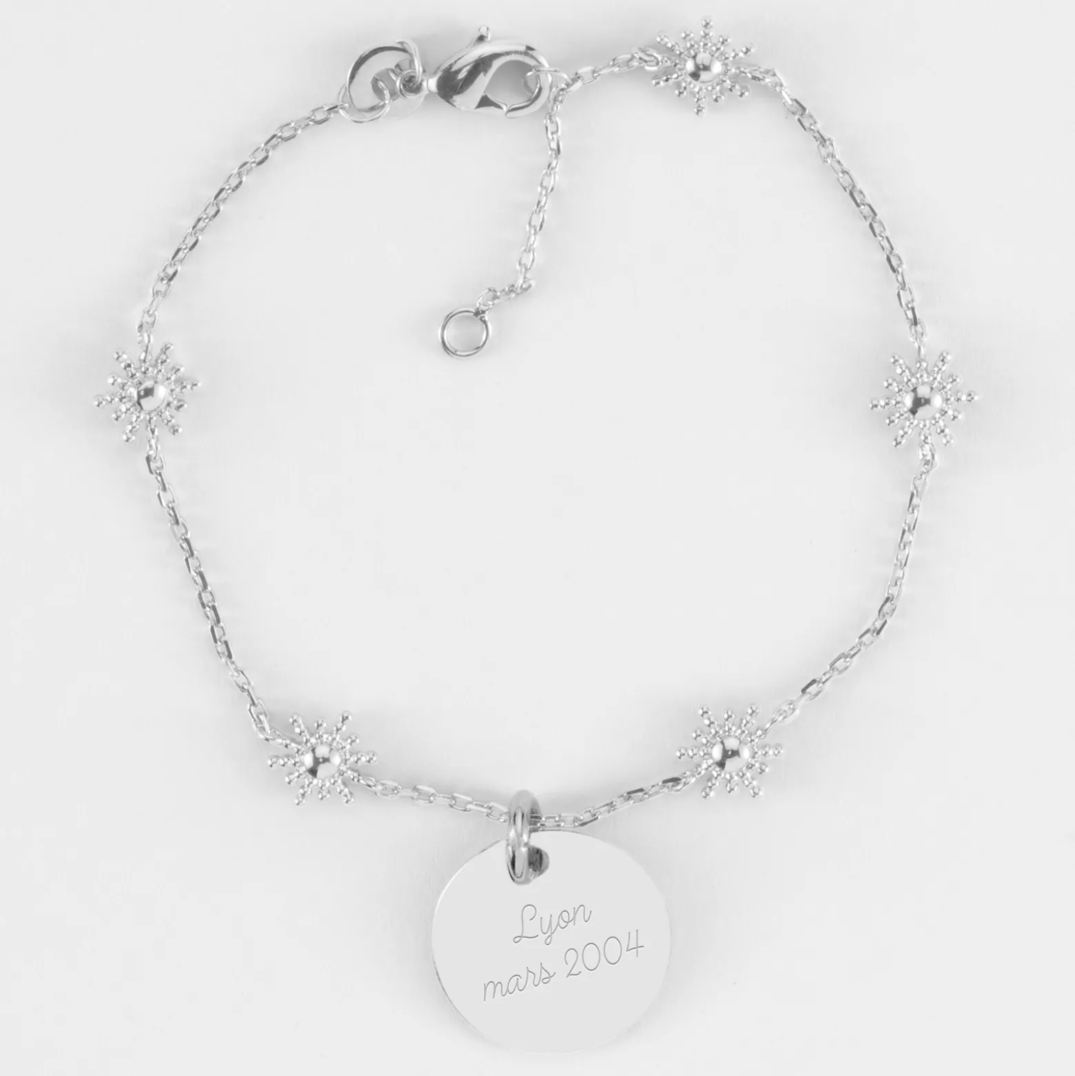 Bracelet chaîne étoile brillante personnalisé médaille gravée argent 15 mm