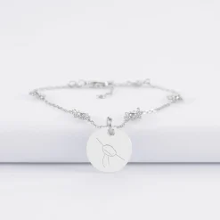 Bracelet chaîne étoile brillante personnalisé médaille gravée argent 15 mm