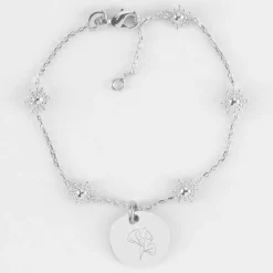 Bracelet chaîne étoile brillante personnalisé médaille gravée argent 15 mm