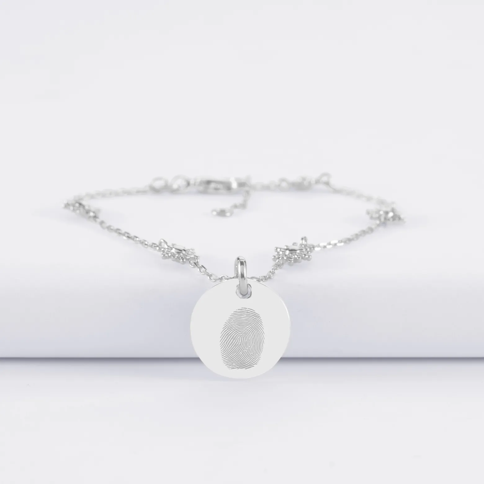 Bracelet chaîne étoile brillante personnalisé médaille gravée argent 15 mm