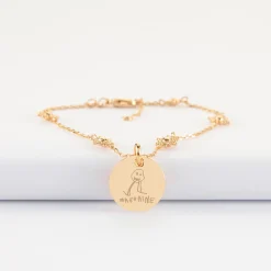 Bracelet chaîne étoile brillante personnalisé médaille gravée plaqué or 15 mm