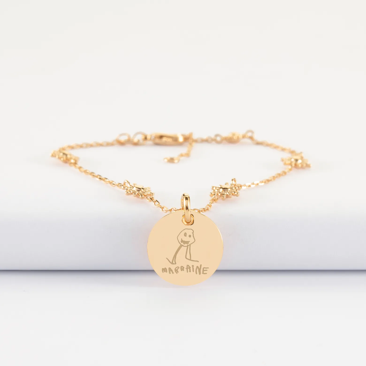 Bracelet chaîne étoile brillante personnalisé médaille gravée plaqué or 15 mm
