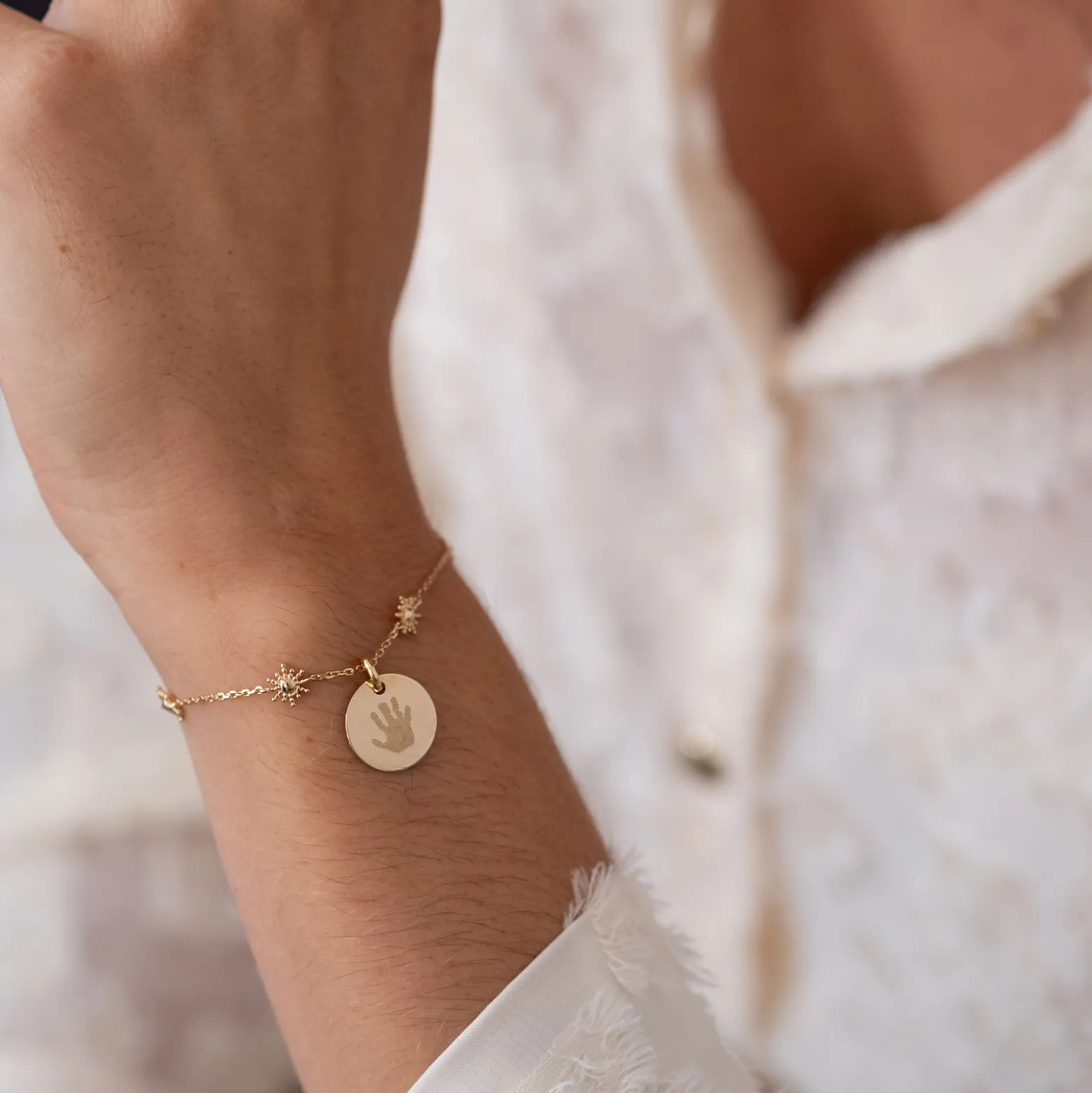 Bracelet chaîne étoile brillante personnalisé médaille gravée plaqué or 15 mm