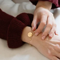 Bracelet chaîne étoile brillante personnalisé médaille gravée plaqué or 15 mm