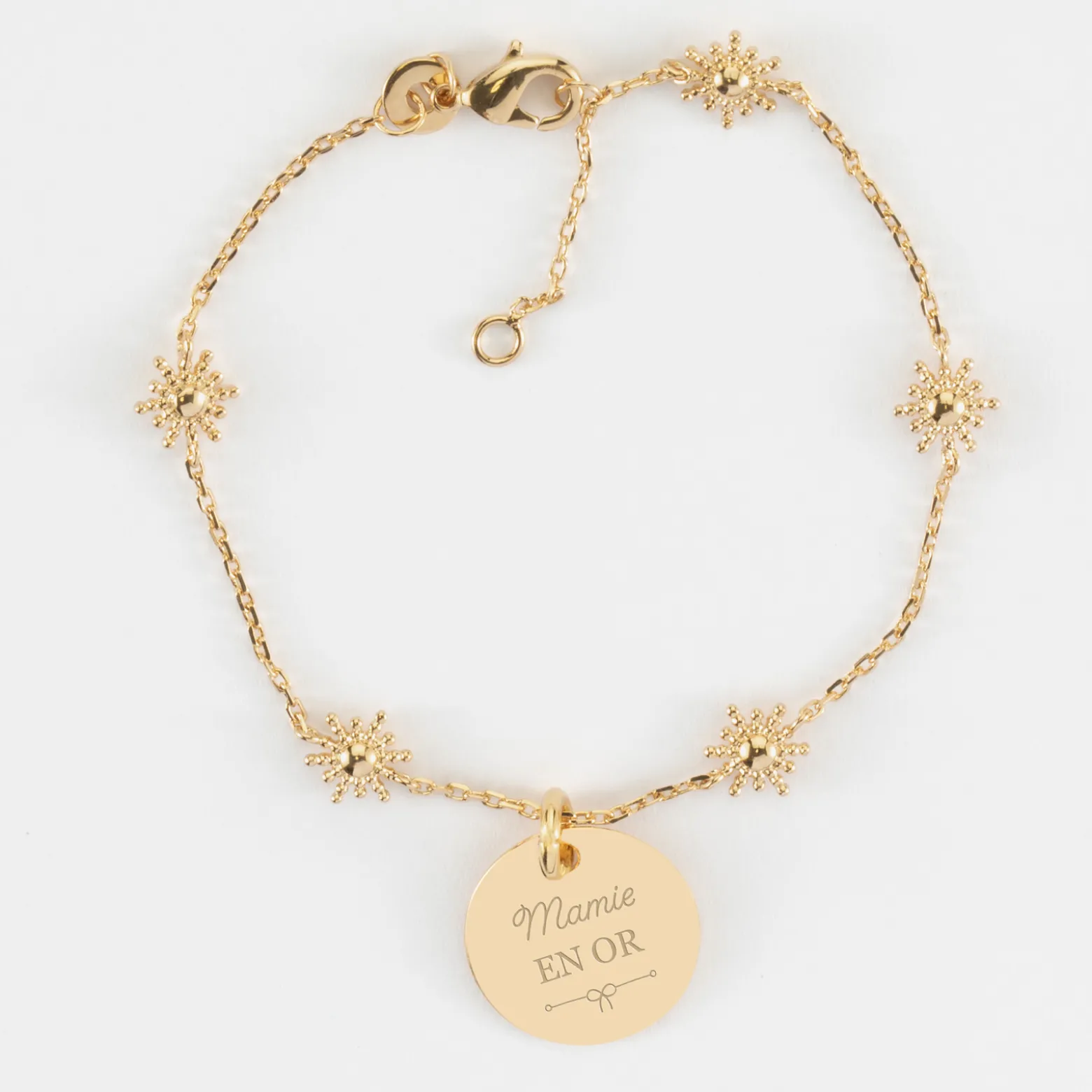 Bracelet chaîne étoile brillante personnalisé médaille gravée plaqué or 15 mm