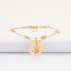 Bracelet chaîne étoile brillante personnalisé médaille gravée plaqué or 15 mm